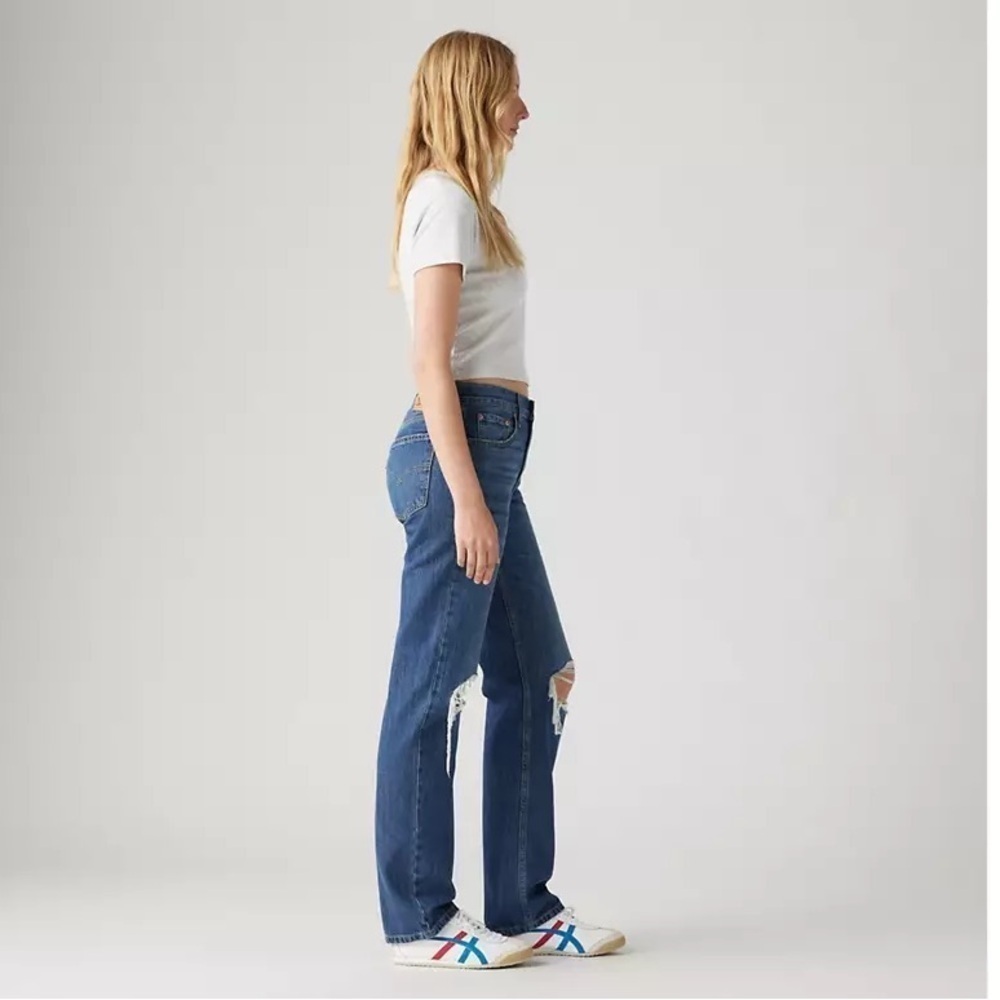 Levis | Low Pro Straight Denim Jeans Size 29/8 Midwash Distressed Knees 90s Y2k - Picture 3 of 11